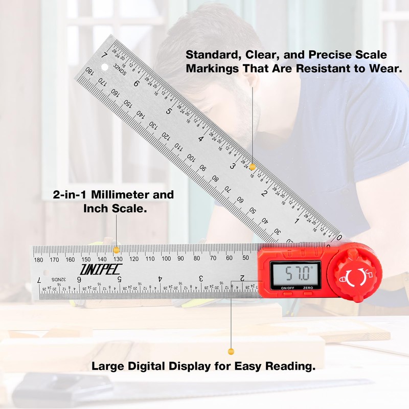 UNIPEC Digital Angle Finder Protractor, Angle Finder Ruler,Stainless steel 7inch