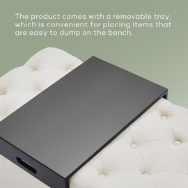 HUIMO 51-inch Storage Ottoman Bench with Removable Tray, Bedroom Bench with Button-Tufted, Safety Hinge Ottoman in Upholstered Fabrics, Large Long Bench for Living Room, Bedroom (Ivory)