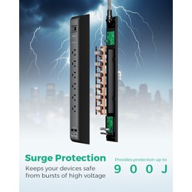 Mifaso 2 Pack Surge Protector Power Strip with 6 Outlets 2 USB Ports 5-Foot Long Heavy-Duty Braided Extension Cords Flat Plug 900 Joules 15A Circuit Breaker Wall Mount for Home Office ETL Listed