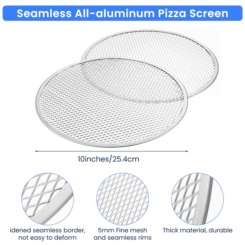 6 Pack 10 Inch Aluminum Pizza Screen, Seamless Round Non-Stick