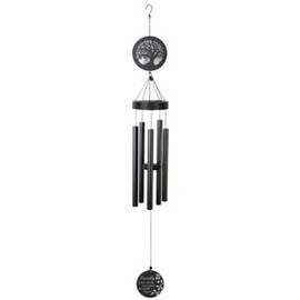 Carson Home Accents Family Wind Chime, Solar, 45-inch Length, Aluminum, Black, Adjustable Stiker, Hanging Decor