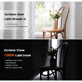 MYSKY HOME White Blackout Curtains for Kids Bedroom 100% Light Black Out Thermal Insulated Curtain 72 Inches Back Tab Room Darkening Privacy Protect Window Drapes with Pom Pom Sheers 2PCS, 52" x 72"