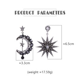 Moon and Sun Earring,Sterling Silver with Rhinestone Punk Earring Asymmetric Ear Line Long Earrings for Women Teen Jewelry Golden Boho Vintage Statement Earrings