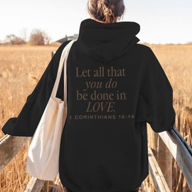 ASTANFY Christian Sweatshirts for Women Jesus Religious Faith Hoodies Inspirational Graphic Tee Long Sleeve Pullover Shirts Black
