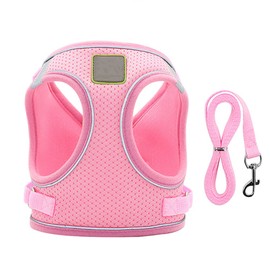 Love Dream Puppy Harness and Leash Set, Escape Proof Dog Cat Vest Harness for Cats Small Medium Dogs, Adjustable Soft Mesh Reflective Step in Harness No Pull No Choke (Large(16.1"-18.1"), Pink)