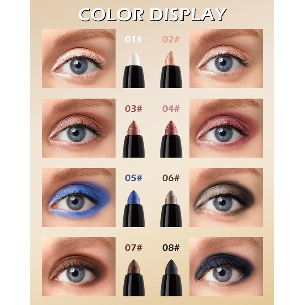 Glitter Cream Eyeshadow Stick, Waterproof High Pigmented Shimmer Eyeliner Pencil