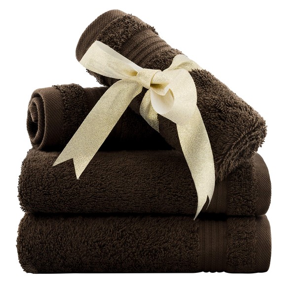 American Veteran Towel for Bathroom, 4 Piece Washcloth Set, 13 inch 100% Turkish Cotton Towels, Soft Absorbent Small Washrags for Bathroom and Kitchen, Brown Washcloths