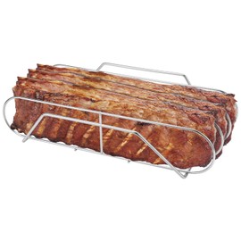 Extra Long Stainless Steel Rib Rack for Smoking and Grilling, Holds up to 3 Full Racks of Ribs, Fits 18” or Larger Gas Smoker or Charcoal Grill, Perfect Smoker Accessories Gifts for Men