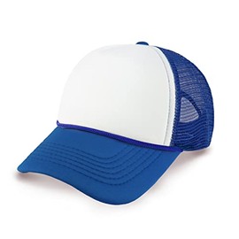 Classic Foam Trucker Hat Summer Mesh Cap Solid Two Toned Blank Foamhead hat for Mens Womens Adjustable Strap Light Weight (White/Royal)