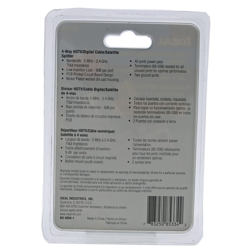 IDEAL Electrical 85-334 4-Way Digital Cable Splitter, 2.4 GHz