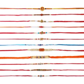 SWACRAFT Set of 12 Rakhi for Brother | Evil Eye Rakhi for Small Brother Sister| Rudraksha Rakhi for Brother Bhaiya Bhabhi | Designer Shree Rakhi for Brother | VRDUK03