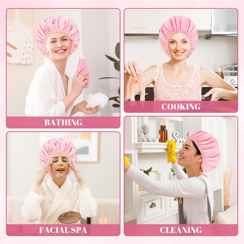Double-Sided Shower Cap for Women, 2 in 1 Reusable Waterproof