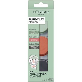 L'Oréal Paris Skincare Pure-Clay Face Mask Trial Size Set, Includes 3 Different Face Masks Made With Charcoal, Red Algae and Eucalyptus, Set