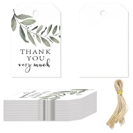 NILLOS Thank You Paper Labels, 50 PCS Grateful Tags with String for Party, Wedding, Birthday Gift