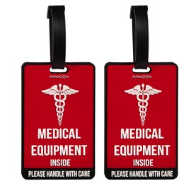 mnmoom Medical Equipment Luggage Tag -Travel Essentials Medical Luggage Tag (Red, 2 Pack)