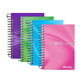 BAZIC Small Notebook Memo Size Pad, 4"x5.5" Spiral Side Bound, 180 Sheets Mini Wirebound Pocket Personal Notebooks, Assorted Color, 4-Pack