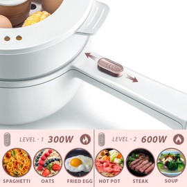 Bear Hot Pot Electric with Steamer, 1.6L Rapid Noodles Cooker, Mini Pot, Non-Stick Frying Pan for Steak, Ramen, Egg, Oatmeal, Soup with Power Adjustable