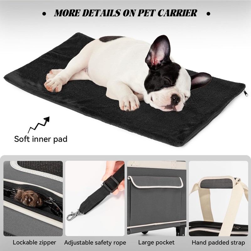 PETSFIT Large Pet Carrier with Wheels Designed for 2 Small