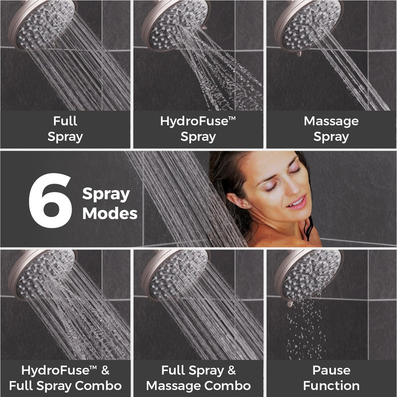 Pfister HydroFuse Shower Head, Shower Arm Not Included, 6-Function, 2.5