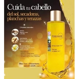 Terramar 3 in 1 Hair Oil (98ml / 3.31 fl Oz) - with Argan, Macadamia, Monoi - Nourishes, Smooths Frizz, Adds Shine, Lightweight for All Hair
