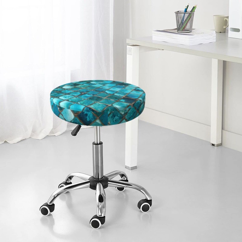 Ouqiuwa Turquoise Blue Bar Stool Covers Round, Soft Bar Stool