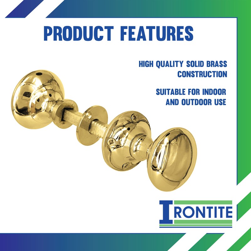 IRONTITE® Polished Brass Rim Door Knobs for Interior Doors, Solid
