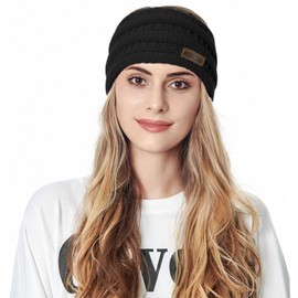 Muryobao 2 Pack Women Winter Ear Warmer Headband Cable Knit Fuzzy Fleece Lined Head Wrap Stretchy Thick Headband Black & Beige