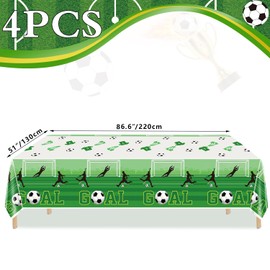 Hegbolke 4 Pack Soccer Party Tablecloths - Disposable Plastic Soccer Theme Table Cover for Kids Soccer Themed Birthday Party Decorations, 51 x 86 Inches
