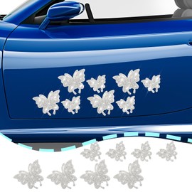 8Pcs Bling Butterfly Car Decals for Women with Self Adhesive Backing Women Glitter Crystal Rhinestone Shiny Butterfly Stickers Accessories for Car Window Motorcycle Laptop Tumbler Luggage