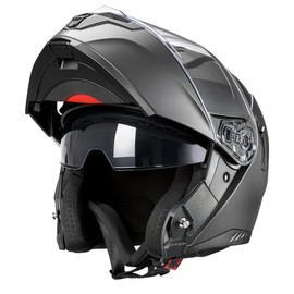 MOCOERL - Motorbike Helmet Flip-Up Helmet Full Face Helmet Men Women with Reinforced Chin Guard Double Visor ECE 22.06 Certification Matte Black (S)