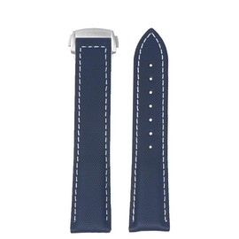 DASSARI Sailcloth Nylon Watch Band Strap with Deployant Clasp - Blue & White - 20mm - Brushed Silver