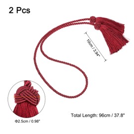 sourcing map 2Pcs Tassel Curtain Tiebacks, Curtain Holdbacks with Tassel Handmade Braided Decorative Tiebacks Rope for Home Bedroom Bathroom & Office Window Drapes, Red
