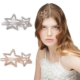 2Pcs Silver Hollow Star Hair Clips, Non-Slip Metal Geometric Hairpin, Elegant Rhinestone Hair Barrettes for Women Lady Girls Styling Hair Accessories，Clips and Barrettes