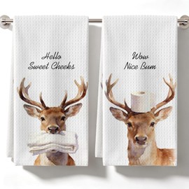Funny Deer Bathroom Hand Towels, Deer Gift for Women