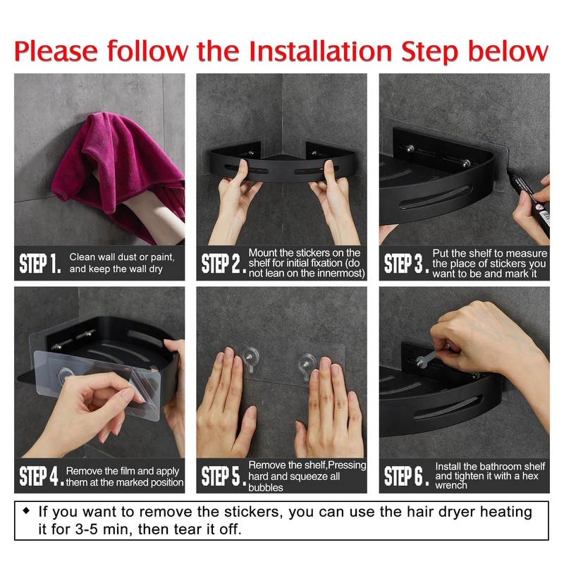 WPT Corner Shower Caddy, 2 Pack Adhesive Shower Corner Shelf,