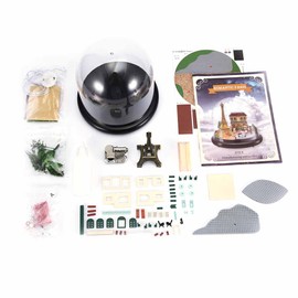 DIY Doll House Music Box Miniature House Toy Kit with Transparent Cover LED Light(Paris)