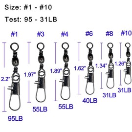 Barrel Fishing Swivel with Safty Snaps Connector Clips Solid Rings High Strength Fishing Swivel Snaps Tackle (6#-100pcs)