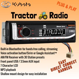 Kubota RTV RTX 1100 1100C B2650 Easy Direct Connect Harness No Wire Splicing Direct Plug & Play Tractor Radio Stereo Bluetooth FM VoiceUSB MP3 Heavy