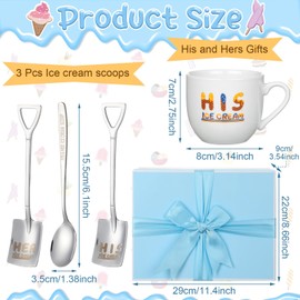 Tioncy 5 Pcs His and Hers Gifts Anniversary Couple Gifts Set Ice Cream Bowl with Scoop Shovel Spoon with Gift Box Christmas Gifts for Couples His and Hers Wedding Gifts for Birthday