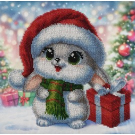 AllAboutEmbroideryUA Bead Embroidery kit Christmas Bunny DA-1105 Beaded Cross Stitch Christmas Beadwork Needlework kit