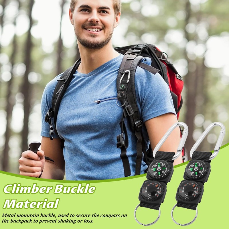 Colorich 2 Stück Kompass Schlüsselanhänger, Outdoor Navigationswerkzeug, Karabiner Schlüsselanhänger für
