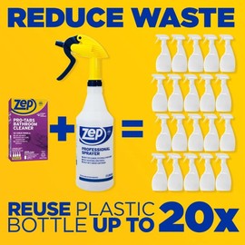 Zep Professional Sprayer Bottle and Pro-Tabs Bathroom Cleaner Dissolvable Tablets - HDPRO36 32 Fl. Oz. and ZUBCTAB 4 Tablets - Just Add Water, Removes Soap Scum, Dirt and Calcium