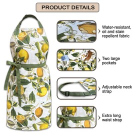 DASSIRA Premium Waterproof Kitchen Apron for Women with Two Pockets, Cute Lemons Apron for Dishwashing, Cooking, Baking, Gardening, Art, Pottery, Fall Aprons for Women (Lemons)