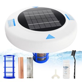 Solar Pool Ionizer – Sun-Powered Floating Pool Cleaner with Large Solar Panel and Copper Anode, Supports Clear Water in Pools Up to 45,000 Gallons, Operation