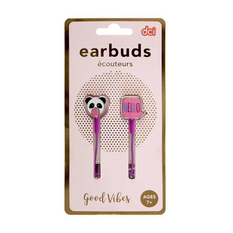 DCI in-Ear Headphones, Hello Panda Earbuds, Purple Cord, 3.5mm Socket,