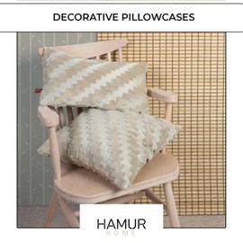 HAMUR HOME Set of 2 Cushion Covers, 30 x 50 cm, Boho Decorative Cushion Cover, Sofa Cushion, Decorative Couch Cushion Cover, Decorative Cushion Cover Set for Living Room, Bedroom (Zigzag, Ecru)