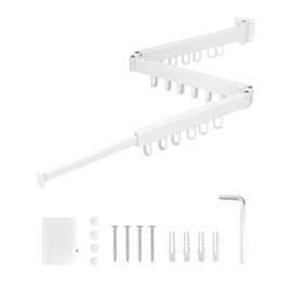 QWORK® Wall-Mounted Clothes Rack 120 cm Foldable Clothes Dryer Wall for Balcony, Kitchen, Bathroom, White