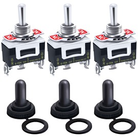 mxuteuk 3Pcs Heavy Duty Rocker Momentary Toggle Switch 20A 125V SPDT 3 Position 3 Pin (ON)-Off-(ON) Switch with Metal Bat Waterproof Cap Ten-123-3mz-B123