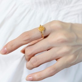 Roe Dolph Signet Ring for Women Vintage Leaf Flower Craved Ring Statement Promise Wedding Ring for Womens Engagement Valentine's(Size 6)