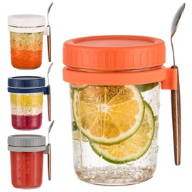 KITOENTI Overnight Oats Containers with Lids and Spoon, 4 Pack 16 Oz Mason Jars, Glass Container for Overnight Oats Leak Proof Oatmeal Container Great for Milk, Cereal, Fruit